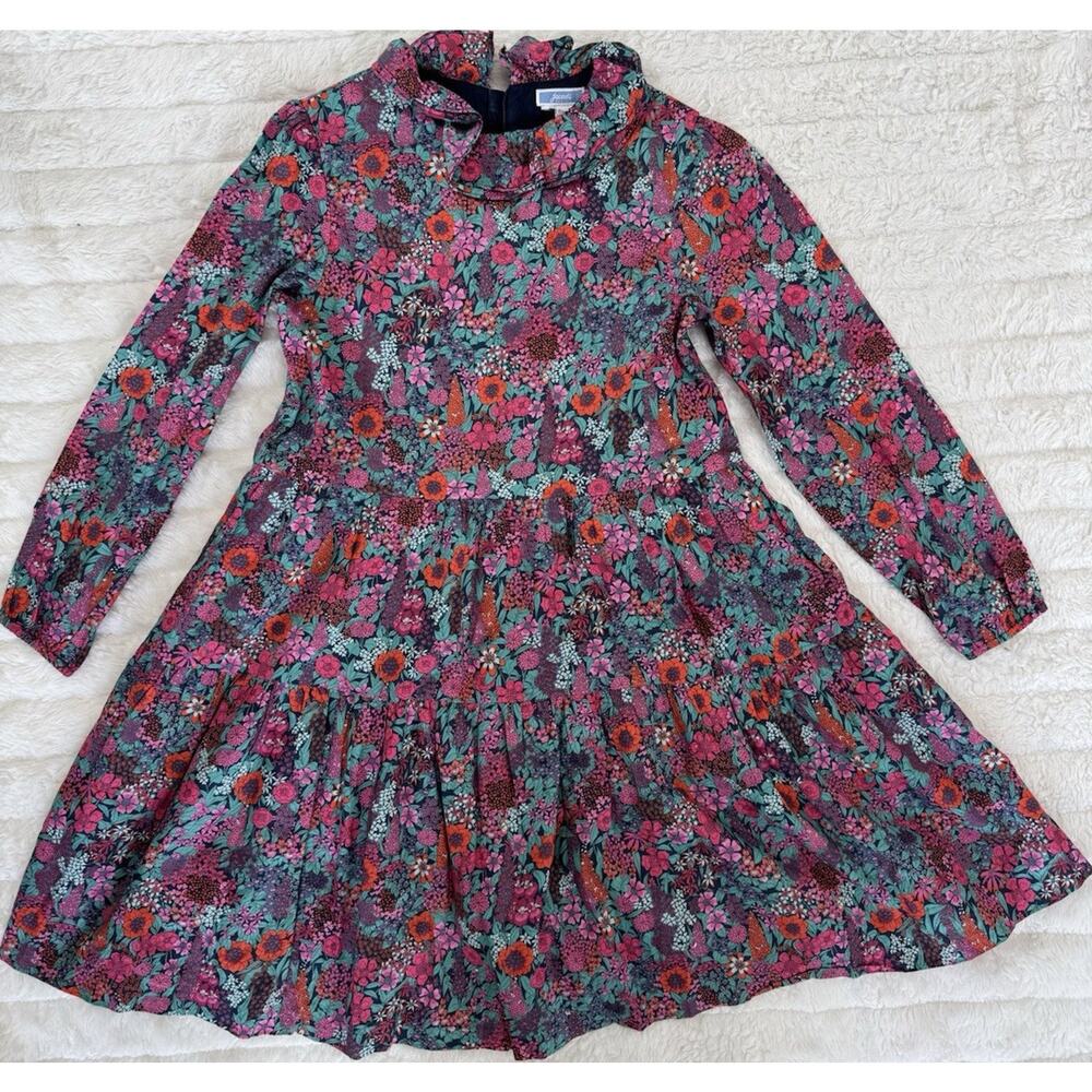 Jacadi Paris Girls 10A Floral A-Line Dress Liberty Fabric Long Sleeve Collared